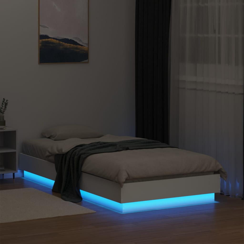 Bed Frame without Mattress with LED Lights White 90x190 cm Single